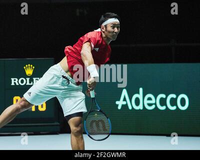 France contre Japon, Yasutaka Uchiyama du Japon pendant la coupe Davis 2019, tennis Madrid finales 2019 le 19 novembre 2019 à Caja Magica à Madrid, Espagne - photo Arturo Baldasano / DPPI Banque D'Images