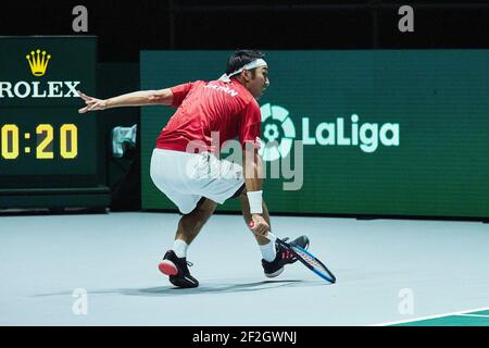 France contre Japon, Yasutaka Uchiyama du Japon pendant la coupe Davis 2019, tennis Madrid finales 2019 le 19 novembre 2019 à Caja Magica à Madrid, Espagne - photo Arturo Baldasano / DPPI Banque D'Images