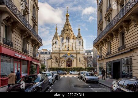 Paris, France - 19 février 2021 : la cathédrale Alexandre Nevsky est une église orthodoxe russe située dans le 8ème arrondissement de Paris. JE Banque D'Images