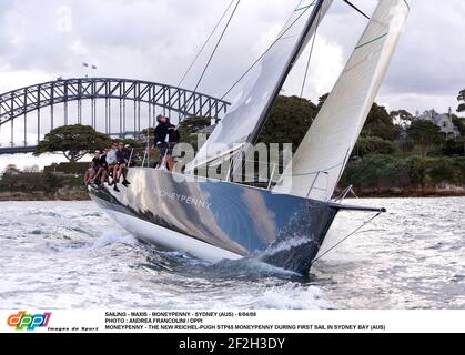 VOILE - MAXIS - MONEYPENNY - SYDNEY (AUS) - 6/04/08 PHOTO : ANDREA FRANCOLINI / DPPI MONEYPENNY - LE NOUVEAU REICHEL-PUGH STP65 MONEYPENNY LORS DE LA PREMIÈRE VOILE DANS LA BAIE DE SYDNEY (AUS) Banque D'Images