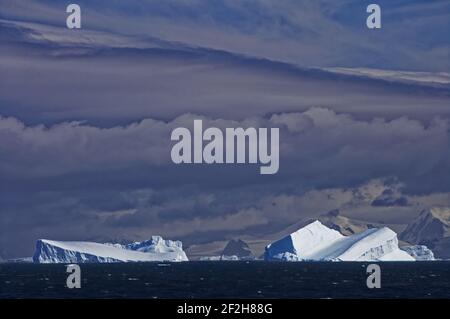 Les icebergs et les nuages îles Orcades du Sud Antarctique LA002404 Banque D'Images