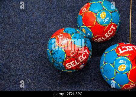 Le ballon officiel lors du championnat de France féminin, Ligue Butagaz Energie handball match entre Paris 92 et OGC Nice le 3 février 2021 au Palais des Sports Robert Charpentier à Issy-les-Moulineaux, France - photo Melanie Laurent / A2M Sport Consulting / DPPI Banque D'Images