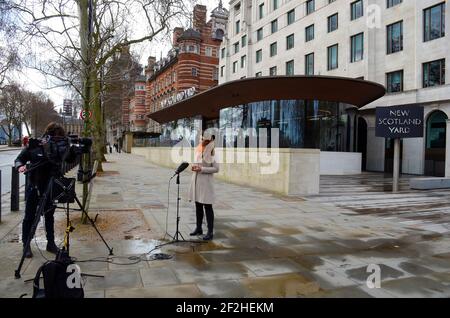 Londres, Royaume-Uni. 12 mars 2021. Scotland Yard dans l'argumentation de mars permettant à mars de se produire samedi. West End de Londres pendant le confinement du coronavirus. Credit: JOHNNY ARMSTEAD/Alamy Live News Banque D'Images