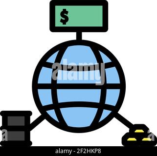 Icône de concept Oil, Dollar and Gold with Planet. Contour épais modifiable avec Color Fill Design. Illustration vectorielle. Illustration de Vecteur