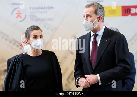 Madrid, Espagne. 10 mars 2021. Le roi Felipe VI d'Espagne et la reine Letizia d'Espagne au concert commémoratif pour les victimes du terrorisme 'XIX Concierto homenaje victims del terrorismo' dans l'Auditorio Nacional de Musica. Madrid, 10.03.2021 | utilisation dans le monde crédit : dpa/Alamy Live News Banque D'Images