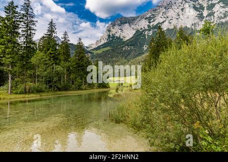 Ramsauer Ache, Hintersee, Ramsau, dans le dos Reiteralpe, Berchtesgaden, Alpes Berchtesgaden, Parc national de Berchtesgaden, Berchtesgadener Land, Haute-Bavière, Bavière, Allemagne, Europe Banque D'Images