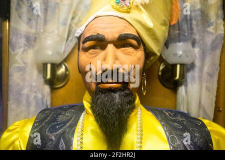 Un gros plan du robot, de la poupée, de la figure animatronique du tueur de fortune Zoltar au parc d'attractions de Funland. Sur la promenade à Rehoboth Beach, Delaware. Banque D'Images