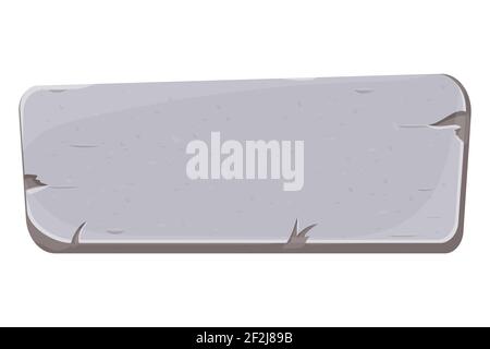 Bannière en pierre, panneau, cadre de dessin animé texturé avec éléments fissurés isolés sur fond blanc. Forme carrée de signe gris Uni pour interface utilisateur, tablette, Illustration de Vecteur