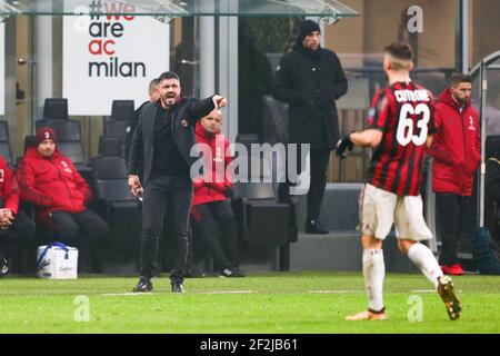 AC Milan entraîneur Gennaro Gattuso pendant le championnat italien Serie UN match de football entre AC Milan et Crotone le 6 janvier 2018 au stade Giuseppe Meazza à Milan, Italie - photo Morgese - Rossini / DPPI Banque D'Images