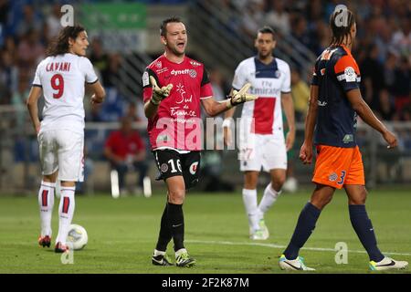 Football - Championnat de France 2013/2014 - L1 - Montpellier HSC / Paris Saint Germain le 09 août 2013 à Montpellier, France - photo Manuel Blondeau / AOP Press / DPPI - Geoffrey Jourdren of Montpellier HSC réagit Banque D'Images