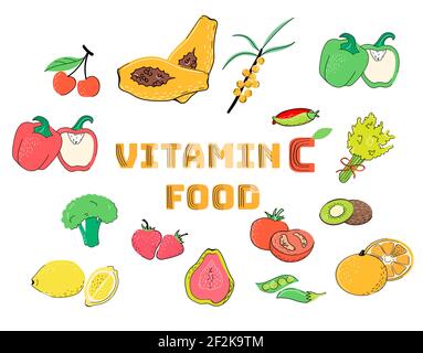 Aliments riches en vitamine C vecteur ensemble Illustration de Vecteur