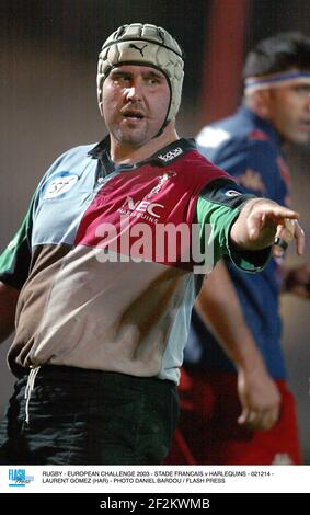 RUGBY - EUROPEAN CHALLENGE 2003 - STADE FRANCAIS / HARLEQUINS - 021214 - LAURENT GOMEZ (HAR) - PHOTO DANIEL BARDOU / APPUYEZ SUR FLASH Banque D'Images