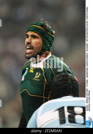 RUGBY - COUPE DU MONDE 2007 - 1/2 FINAL - ARGENTINE V AFRIQUE DU SUD - 14/10/2007 - VICTOR MATFIELD (S-AF) - PHOTO DANIEL BARDOU / FLASH APPUYER Banque D'Images