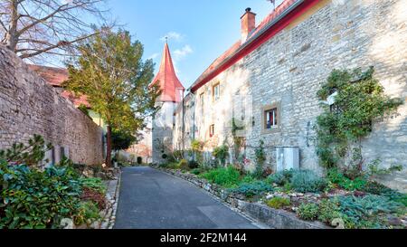 Stegturm, ancien mur du cimetière, centre-ville historique, Marktbreit am main, quartier de Kitzingen, Basse-Franconie, Franconie, Bavière, Allemagne Banque D'Images