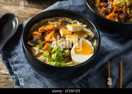 Ramen végétarien sain fait maison avec tofu et œuf Banque D'Images