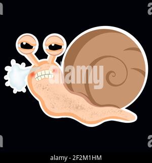 Un adorable sticker de style dessin animé de mal d'escargot isolé sur blanc arrière-plan Banque D'Images
