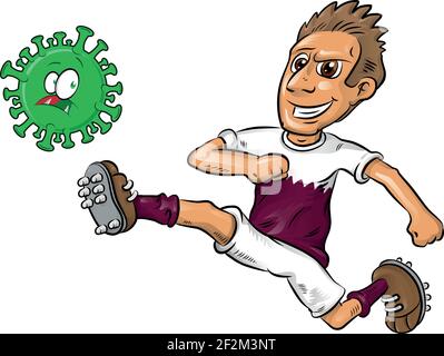 le personnage de footballeur du qatar prend la forme d'une illustration vectorielle covid-19 Illustration de Vecteur