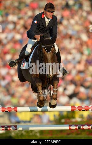 Saut, JEROME HUREL (FRA) SUR QUARTZ ROUGE pendant le Festival équestre mondial - CHIO d'Aix-la-Chapelle, Allemagne, du 11 au 20 juillet, photo Christophe Bricot / DPPI Banque D'Images