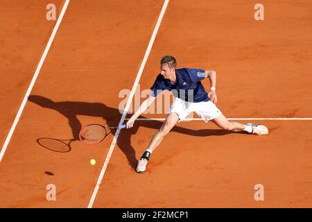 Florian Mayer d'Allemagne en action contre Marin Cilic de Croatie lors de l'ATP Monte-Carlo Rolex Masters 2015, au Monte-Carlo Country Club de Roquebrune-Cap-Martin, France, le 14 avril 2015. Photo Manuel Blondau / AOP PRESSE / DPPI Banque D'Images