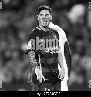 Lionel Messi du FC Barcelone réagit après avoir manqué une chance de marquer un but lors du trophée Joan Gamper, FC Barcelona v AS Roma, au stade Camp Nou, à Barcelone, Espagne, le 5 août 2015. Note aux éditeurs: Cette image a été traitée à l'aide de filtres numériques - photo Manuel Blondau / AOP Press / DPPI Banque D'Images