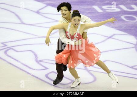 Maia Shibutani et Alex Shibutani des États-Unis participent à la danse sur glace Short dance à la finale du Grand Prix de patinage artistique de l'UIP 2015-2016, au Centre des congrès de Barcelone, à Barcelone, Espagne, le 11 décembre 2015. Photo : Manuel Blondau/AOP.Press/DPPI Banque D'Images