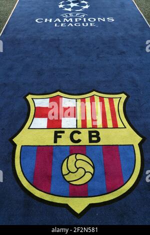 Le logo du FC Barcelona est visible avant le match de football du groupe B de l'UEFA Champions League entre le FC Barcelone et le FC Internazionale le 24 octobre 2018 au stade Camp Nou à Barcelone, Espagne - photo Manuel Blondau / AOP Press / DPPI Banque D'Images