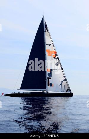 VOILE - AGLAIA SLOOP SUPERYACHT - MONACO - 27/05/2012 - PHOTO : CHRISTOPHE LAUNAY / DPPI - Yacht à voile Aglaia à 66 mètres (216.5 pieds) a été lancé plus tôt en mars par le chantier naval néerlandais Vitters - le Superyacht AGLAIA sloop (coque numéro 3063) conçu par Dubois Naval Architects avec un design intérieur par Redman Whaiely Dixon Banque D'Images