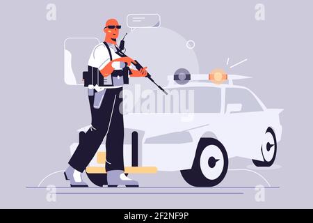 Homme de police et voiture Illustration de Vecteur