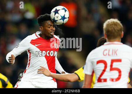 Le défenseur brésilien de Monaco, Jemerson, dirige le ballon lors de la finale du quart de finale de la Ligue des champions de l'UEFA, 2e jambe, match de football entre MONACO et Borussia Dortmund le 19 avril 2017 au stade Louis II de Monaco - photo Benjamin Cremel / DPPI Banque D'Images