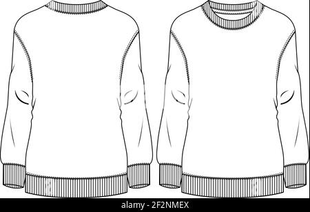 Modèle de dessin plat tendance Top Fleece pour femme. Illustration technique de la mode. Sweat-shirt Illustration de Vecteur