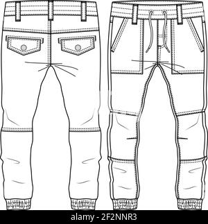 Hommes – gabarit de dessin à plat tendance Pant pour garçons. Illustration technique de la mode. CAD tissé Illustration de Vecteur