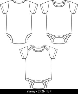 Body pour bébé Vector. Éléments de vêtements de Layette pour bébés. Modèle d'esquisse à plat tendance. Illustration technique de la mode. Illustration de Vecteur