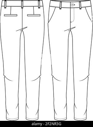 Modèle de dessin plat tendance Chino Pant pour femmes. Illustration technique de la mode du pantalon pour fille. Coupe près du corps. Poches inclinées Illustration de Vecteur