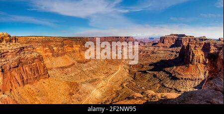 Panorama Shafer Canyon Overlook, île dans le parc national Sky, Utah Banque D'Images