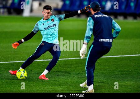 12-03-2021: Voetbal: Levante UD v Valencia CF: Valencia VALENCIA, ESPAGNE - MARS 12: Cardenas de Levante UD pendant le match de la Liga entre Levante UD Banque D'Images