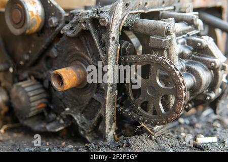 Gros plan d'un moteur à combustion interne à partir d'un ancien avion de chasse. Banque D'Images