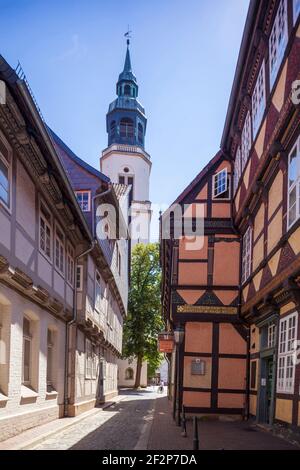 Maisons à colombages, Kalandgasse, Sankt-Marien-Kirche, celle, Lueneburg Heath, Basse-Saxe, Allemagne, Europe Banque D'Images