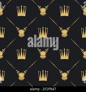 Couronne avec épée et motif sans couture. Arrière-plan décoratif, illustration vectorielle Illustration de Vecteur