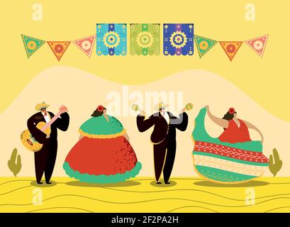 personnages féminins mexicains mariachi Illustration de Vecteur