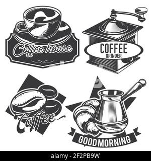 Ensemble d'emblèmes, d'étiquettes, de badges et de logos vintage pour le café. Isolé sur blanc Illustration de Vecteur