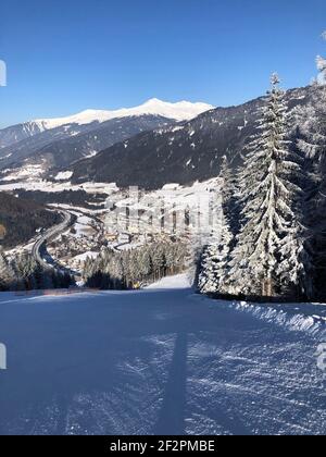 Domaine skiable de Bergeralm, piste de ski, paysage d'hiver, nature, autoroute Brenner, Wipptal, Col de Brenner, Innsbruck, Steinach am Brenner, Tyrol, Autriche Banque D'Images