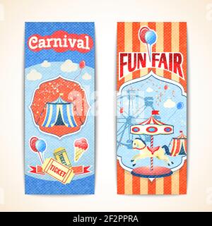 Divertissement divertissement carnaval parc à thème amusement foire vintage bannières verticales illustration vectorielle isolée Illustration de Vecteur