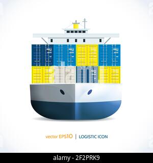 Expédition logistique transport réaliste de navires-conteneurs d'océan isolés sur blanc illustration vectorielle Illustration de Vecteur