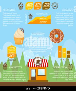 Pâtisserie de desserts sucrés alimentaires avec gâteau au donut et graphiques illustration vectorielle de l'infographie. Illustration de Vecteur