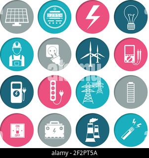 Les icônes d'énergie électrique sont de couleur blanche sur les cercles illustration vectorielle Illustration de Vecteur