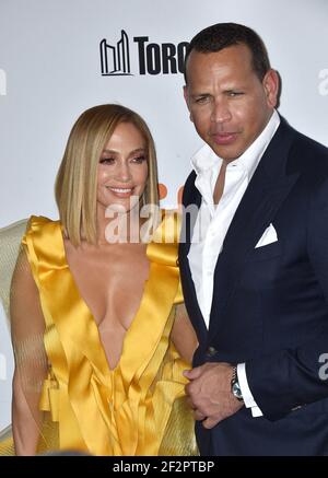 Photo du dossier datée du 07 septembre 2019, Jennifer Lopez et Alex Rodriguez assistent à la première des « hustlers » lors du Festival international du film de Toronto 2019 au Roy Thomson Hall de Toronto, au Canada. Jennifer Lopez et Alex Rodriguez se seraient séparés, rompant leur engagement de deux ans après quatre ans ensemble. Photo de Lionel Hahn/ABACAPRESS.COM Banque D'Images