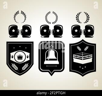 Gants de boxe noirs et illustration vectorielle isolée récompensée par le bouclier Illustration de Vecteur