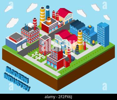 Bâtiments industriels ensemble isométrique industrie moderne ville concept vecteur 3d illustration Illustration de Vecteur