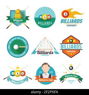 Jeu d'étiquettes de championnat du monde de tournoi de billard illustration vectorielle isolée Illustration de Vecteur