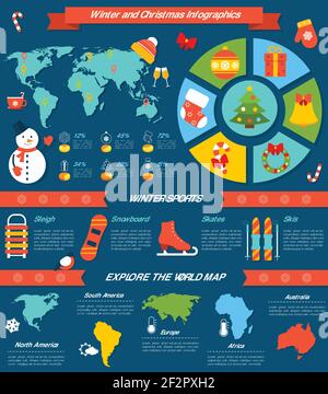 Ensemble d'infographies hiver et noël avec symboles sportifs et monde illustration vectorielle de la carte Illustration de Vecteur